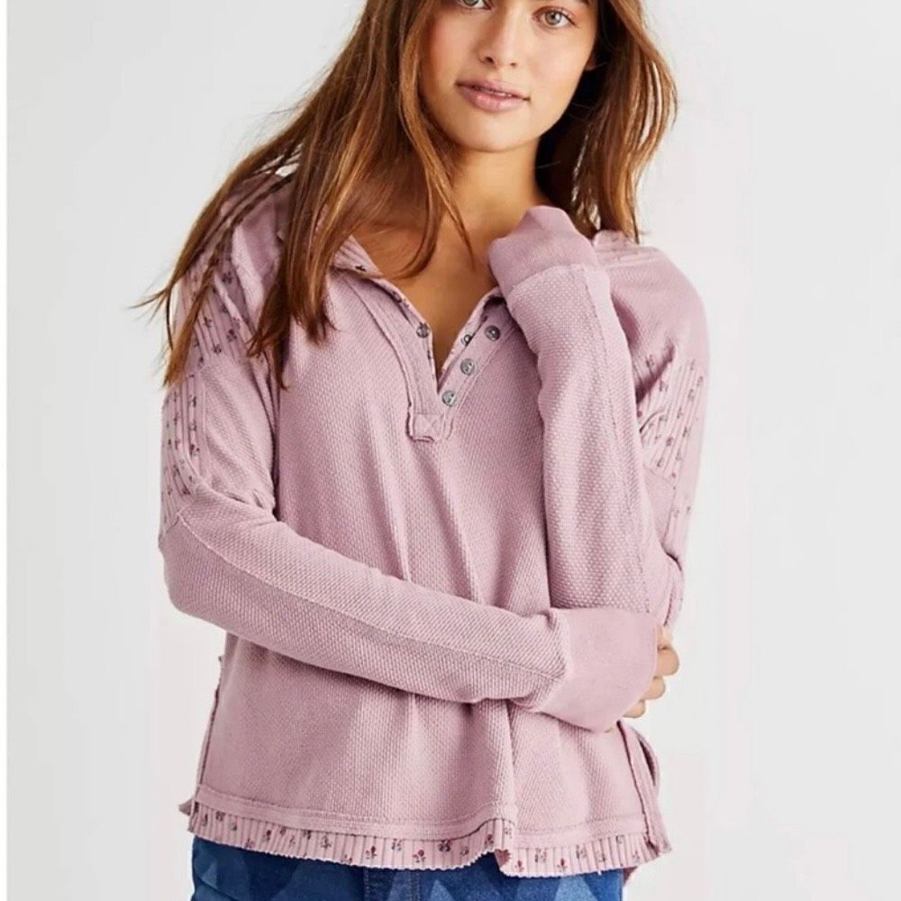 Free People Heart To Heart Henley Top Daytime Fireworks Pink Boho Women Medium - Picture 3 of 11